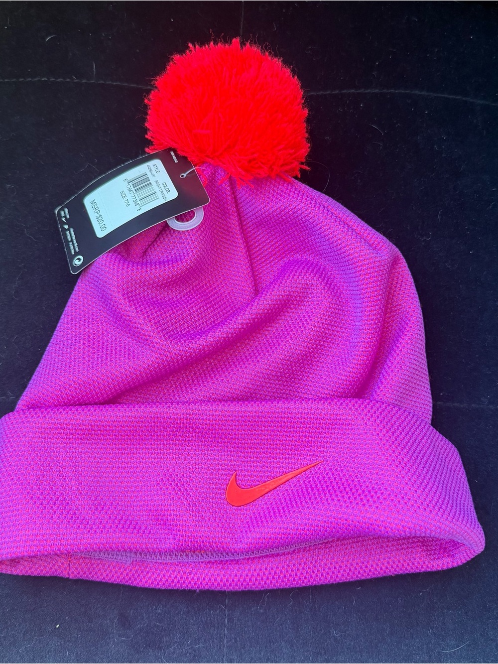 Nike Pink Beanie with Red Pom Pom